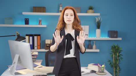 Enraged-business-woman-getting-angry,-trying-to-calm-down.